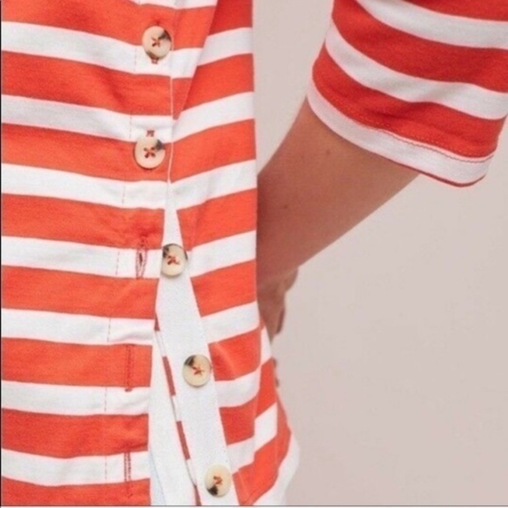 Anthropologie Meave Orange Striped Button Side Top - Picture 4 of 15